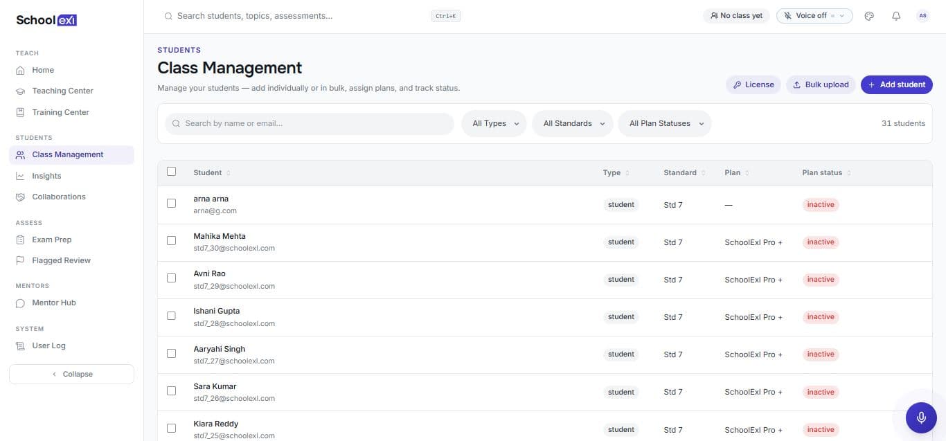 Class Management — SchoolExl